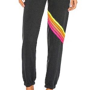 Aviator Nation Chevron Sweatpant in Charcoal & Neon Sz XS